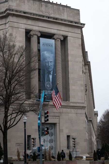 New Banner At Department Of Justice Washington Dc United States 19 Feb 2026