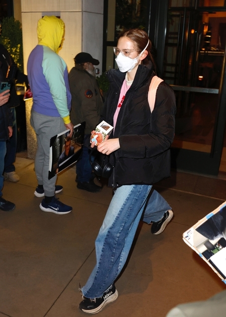 Violet Affleck steps out of The Whitby Hotel in New York