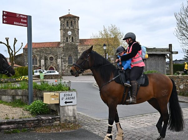 Terval La Tardière to save on fuel costs mother Clara Chevalier goes to pick up her son from school on horseback Terval La Tardière to save on fuel costs mother Clara Chevalier goes to pick up her son from school on horseback