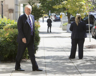 September 3, 2017 - Washington, DC, United States: U.S. President Donald J. Trump departs St. John's Church, on a day of prayer for the people affected by Hurricane Harvey. (Polaris)