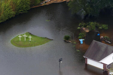 August 2017 - Texas, United States: Hurricane Harvey flooding in Port Arthur, Texas, August 30, 2017. Hurricane Harvey formed in the Gulf of Mexico and made landfall in southeastern Texas, bringing record flooding and destruction to the region. U.S. military assets supported FEMA as well as state and local authorities in rescue and relief efforts. (POLARIS)