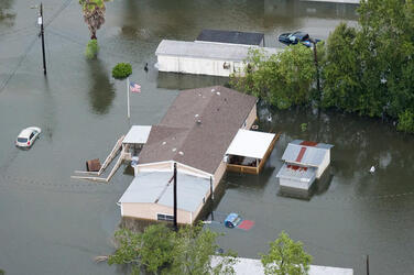 August 2017 - Texas, United States: Hurricane Harvey flooding in Port Arthur, Texas, August 30, 2017. Hurricane Harvey formed in the Gulf of Mexico and made landfall in southeastern Texas, bringing record flooding and destruction to the region. U.S. military assets supported FEMA as well as state and local authorities in rescue and relief efforts. (POLARIS)