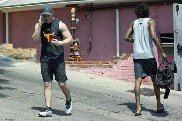 Exclusive, Los Angeles, CA - 8/31/17
Nick Jonas bumps into rapper Wiz Khalifa at the gym and then heads to Whole Foods to do some grocery shopping.
-PICTURED: Wiz Khalifa, Nick Jonas
-PHOTO by: INSTARimages.com
-INSTAR_Nick_Jonas_Wiz_Khalifa_Gym_33418104975
Editorial Rights Managed Image - Please contact www.INSTARimages.com for licensing fee and rights: North America Inquiries: email sales@instarimages.com or call 212.414.0207 - UK Inquiries: email ben@instarimages.com or call + 7715 698 715 - Australia Inquiries: email sarah@instarimages.com.au or call +02 9660 0500 – for any other Country, please email sales@instarimages.com. Image or video may not be published in any way that is or might be deemed defamatory, libelous, pornographic, or obscene / Please consult our sales department for any clarification or question you may have - http://www.INSTARimages.com reserves the right to pursue unauthorized users of this image or video. If you are in violation of our intellectual property you may be liable for actual damages, loss of income, and profits you derive from the use of this image or video, and where appropriate, the cost of collection and/or statutory damage.