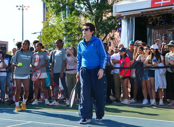 Tennis Legend Billie Jean King And Coco Gauff Play Friendly Match At US Open 2024 in NYC