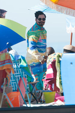 Michael Pena Dons Colorful Costume on Set of Wrinkle LA