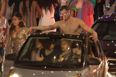 Scarlet Johansen and cast on the set of her raunchy new comedy Rock That Body