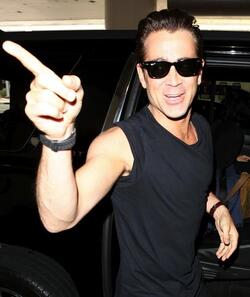 Colin Farrell was spotted in a sleeveless t shirt at LAX