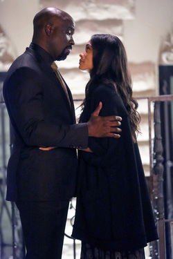 Mike Colter and Rosario Dawson are seen reprising their characters filming season two of LUKE CAGE 
