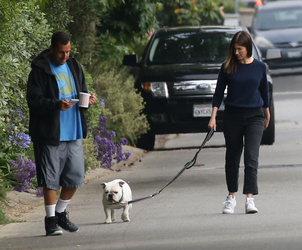 Adam Sandler walking his cute puppy Adam Sandler walking his cute puppy