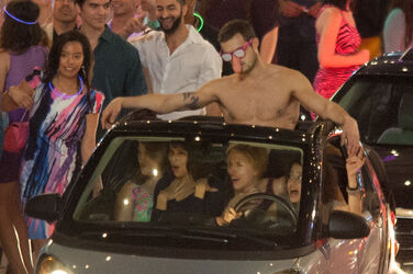 Scarlet Johansen and cast on the set of her raunchy new comedy Rock That Body