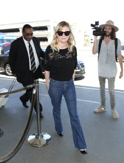 Kirsten Dunst Lovely In Lace And Denim Leaving L.A. With Fiance Jesse Plemons