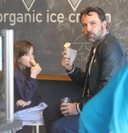 Ben Affleck picked up daughter Seraphina from school and the pair stopped for an ice cream cone in Brentwood.