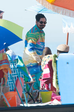 Michael Pena Dons Colorful Costume on Set of Wrinkle LA