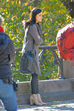 Paulina Gaitan seen filming Diablo guardian in Central Park on NOVEMBER 14 2016 in New York City New York