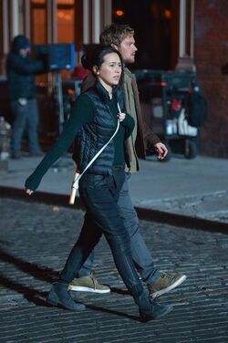 Jessica Henwick and Finn Jones on the set of Iron Fist filming in Soho on DECEMBER 02 2016 in New York City New York