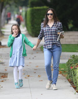 Jennifer Garner super cute in plaid during morning outing with the girls