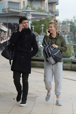 Strictly s Gemma Atkinson and Aljaz Skorjanec lark around as they are seen arriving for dance rehearsals