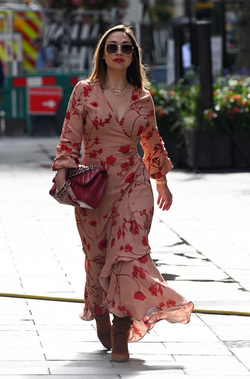 Myleene Klass seen arriving at Global Radio Studios