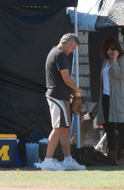 George Clooney and Amal Clooney and her Father on Set of Suburbicon.