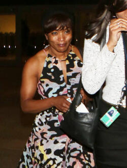 Angela Bassett rocking a colorful dress at LAX