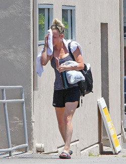 Hot and sweaty Kaley Cuoco is red faced as she leaves LA gym after Sunday workout session