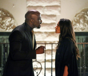 Mike Colter and Rosario Dawson are seen reprising their characters filming season two of LUKE CAGE 