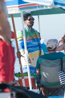 Michael Pena Dons Colorful Costume on Set of Wrinkle LA