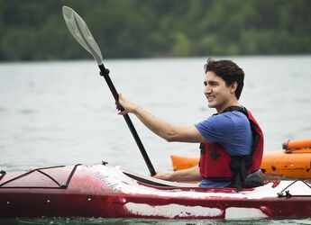 Prime Minister Justin Trudeau kayaks on the Niagara River