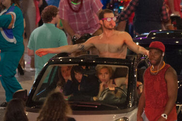 Scarlet Johansen and cast on the set of her raunchy new comedy Rock That Body