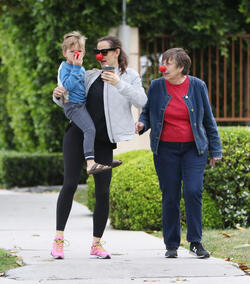 Jennifer Garner is seen wearing a red nose as she strolls around Los Angeles.