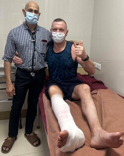 VIDEO Brit holidaymaker has leg sliced open and broken in horror crash with scooter while out jogging