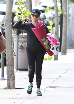 Reese Witherspoon attends her morning yoga session before taking a jog with a girlfriend in Brentwood.
