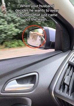 Time strapped Brit leaves drivers cackling hanging SHORTS out car window in quick dry hack