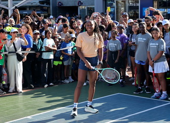 Tennis Legend Billie Jean King And Coco Gauff Play Friendly Match At US Open 2024 in NYC