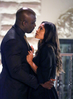Mike Colter and Rosario Dawson are seen reprising their characters filming season two of LUKE CAGE 