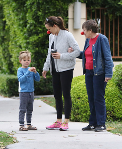 Jennifer Garner is seen wearing a red nose as she strolls around Los Angeles.
