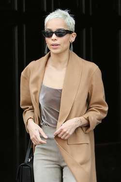 Zoe Kravitz in Beige and Camel Color Leaving Hotel