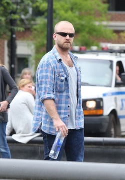 Ben Foster Walking Alone in Lower Manhattan