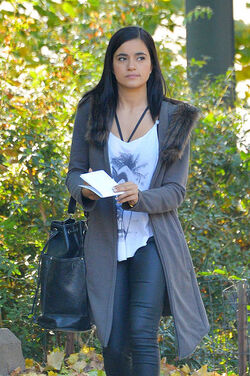 Paulina Gaitan seen filming Diablo guardian in Central Park on NOVEMBER 14 2016 in New York City New York