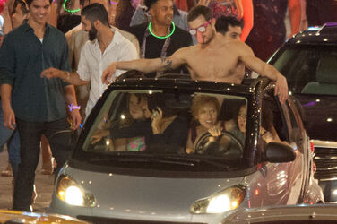 Scarlet Johansen and cast on the set of her raunchy new comedy Rock That Body
