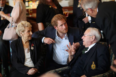 PORTSMOUTH ENGLAND JUNE Prince Harry chats to year old Anthony Colgan as he attends a reception for Normandy Veterans at Southwick House on June in Portsmouth England The veterans from across the armed forces took part in the DDay L PORTSMOUTH ENGLAND JUNE Prince Harry chats to year old Anthony Colgan as he attends a reception for Normandy Veterans at Southwick House on June in Portsmouth England The veterans from across the armed forces took part in the DDay L