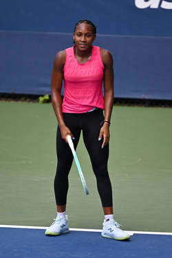 Coco Gauff is seen on the practice court at the USTA