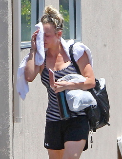 Hot and sweaty Kaley Cuoco is red faced as she leaves LA gym after Sunday workout session