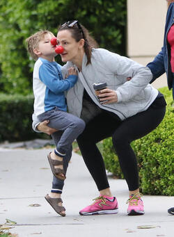 Jennifer Garner is seen wearing a red nose as she strolls around Los Angeles.
