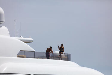 Kourtney Kardashian and boyfriend Younes Bendjima on their boat in the Bay of Cannes