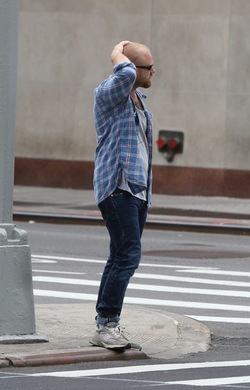 Ben Foster Walking Alone in Lower Manhattan