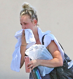 Hot and sweaty Kaley Cuoco is red faced as she leaves LA gym after Sunday workout session