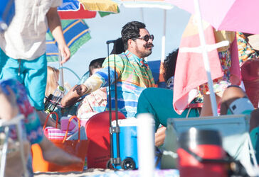 Michael Pena Dons Colorful Costume on Set of Wrinkle LA