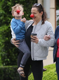 Jennifer Garner is seen wearing a red nose as she strolls around Los Angeles.