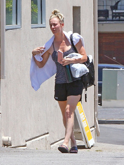Hot and sweaty Kaley Cuoco is red faced as she leaves LA gym after Sunday workout session